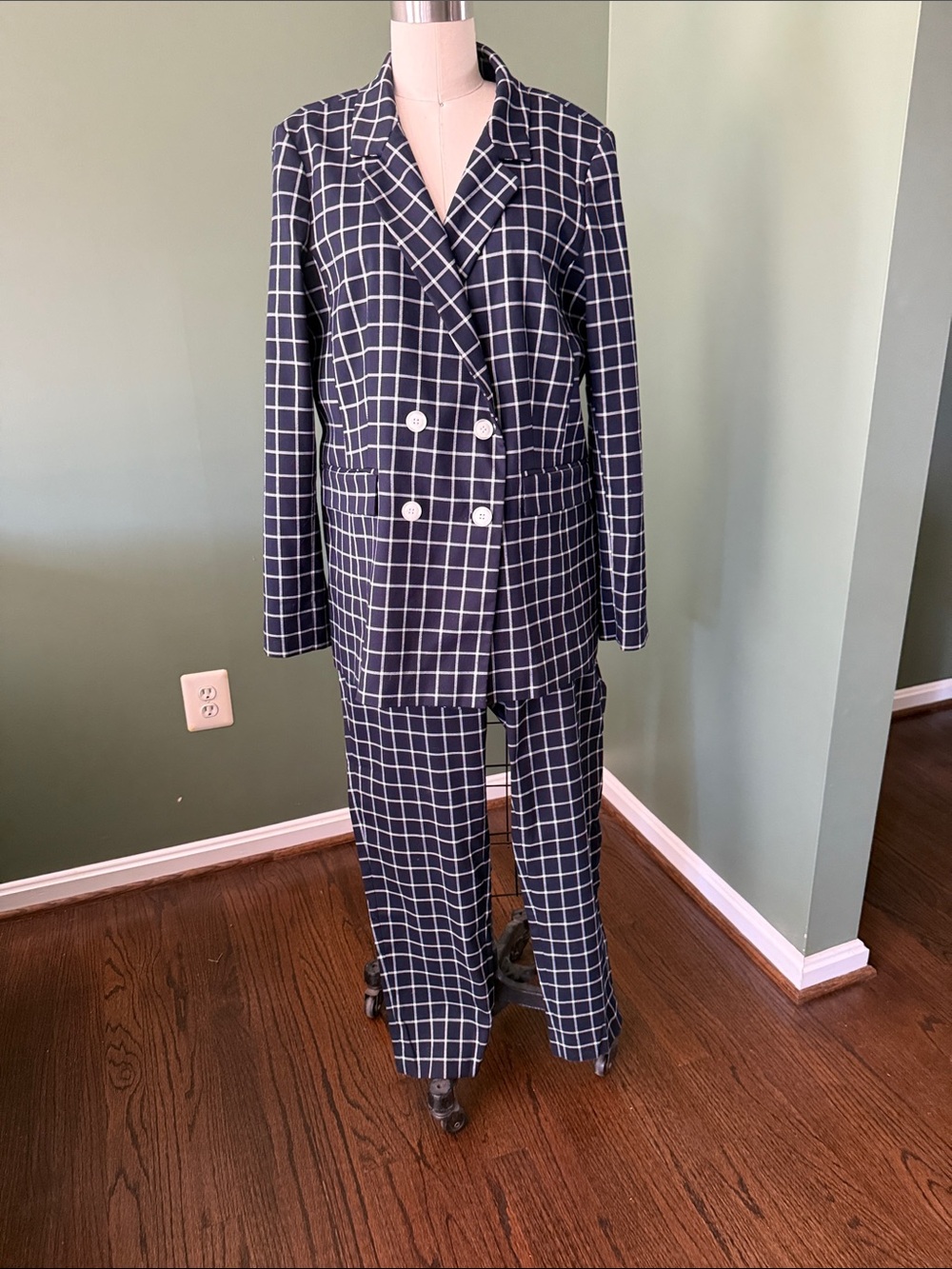 Halogen Navy Blazer with White Windowpane Detail